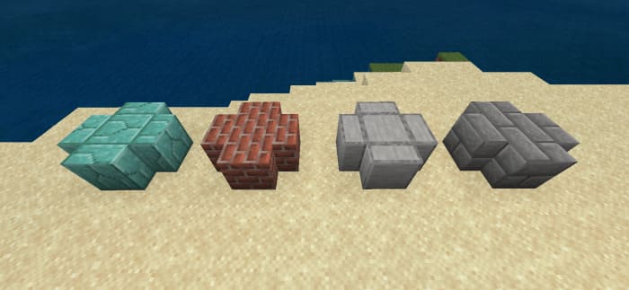 Четыре стадии вертикальных полублоков в Minecraft PE