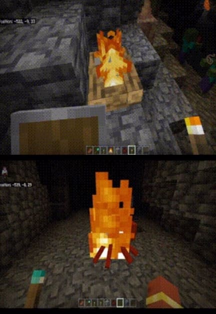Поджечь мобов факелом в Minecraft PE (Bedrock)