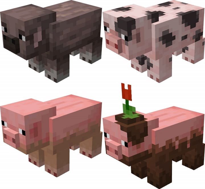 Вариации свиней из мода Разнообразные сельскохозяйственные животные для Майнкрафт ПЕ (Бедрок)