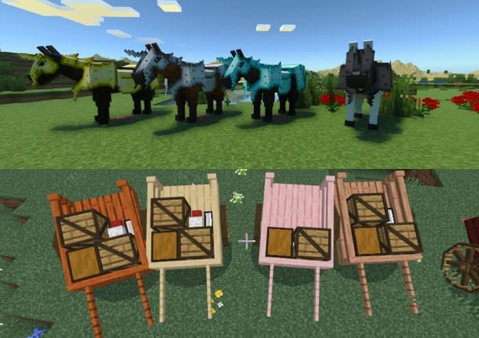 Телеги и броня в моде Beyond Vanilla для Minecraft PE (Bedrock)