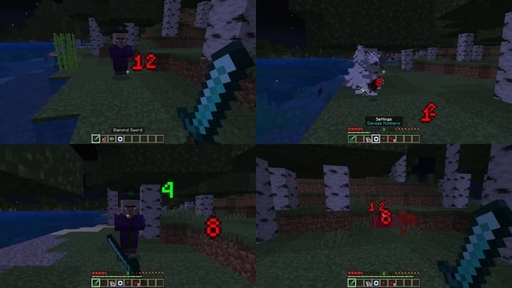 Числа урона и лечения в Minecraft PE (Bedrock)