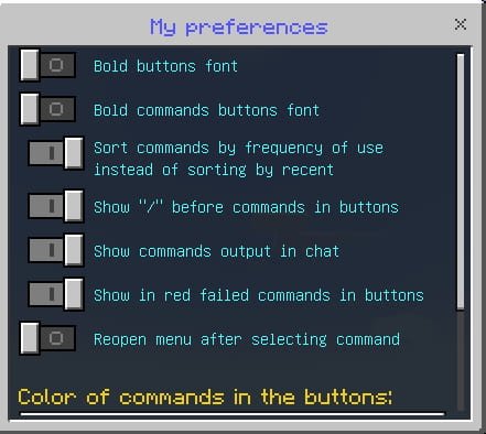 Меню Turbo Commands в Minecraft PE (Bedrock)