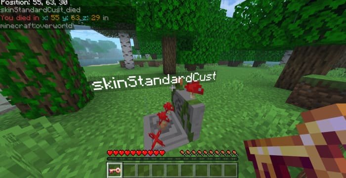 Гробница после смерти игрока в Minecraft PE (Bedrock)