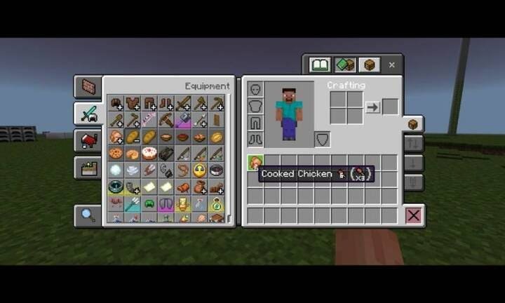 Пример отображения информации в инвентаре Minecraft PE (Bedrock)