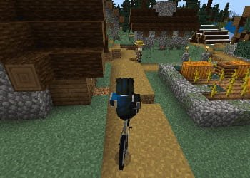 Катание на велосипеде в Minecraft PE (Бедрок) с модом Bicycles