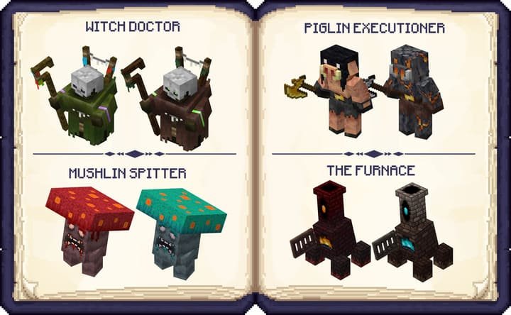 Примеры мобов из Незера в Майнкрафт ПЕ (Бедрок)