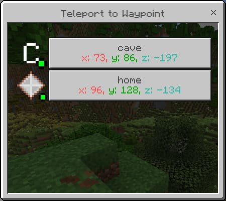 Интерфейс телепортации к меткам в Minecraft PE (Bedrock)