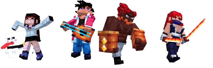 Команда героев из мода РПГ Пати в Minecraft PE (Bedrock)