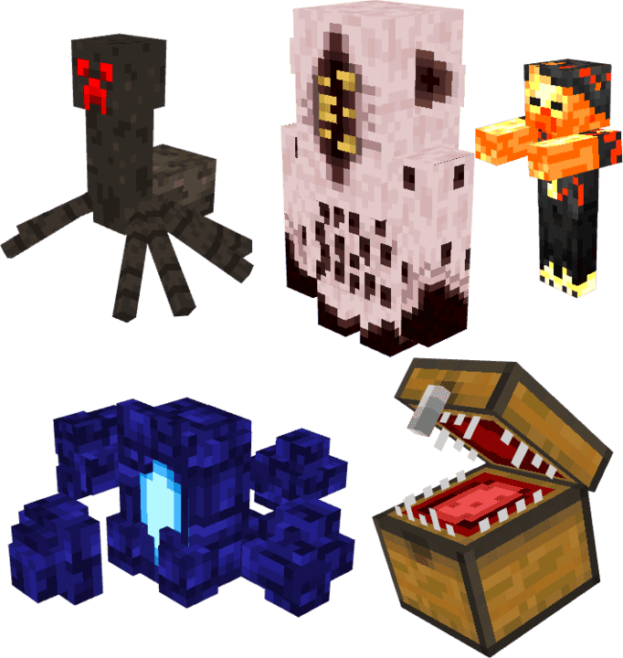 Новые мобы в моде 11 Пещерных Биомов для Minecraft PE (Bedrock)
