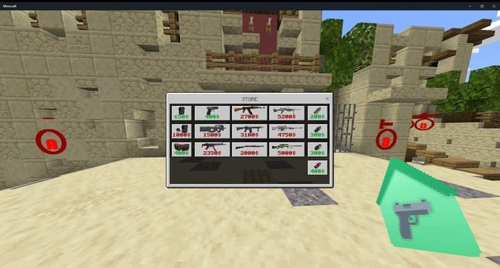 Интерфейс магазина оружия в моде для Майнкрафт ПЕ (Бедрок)