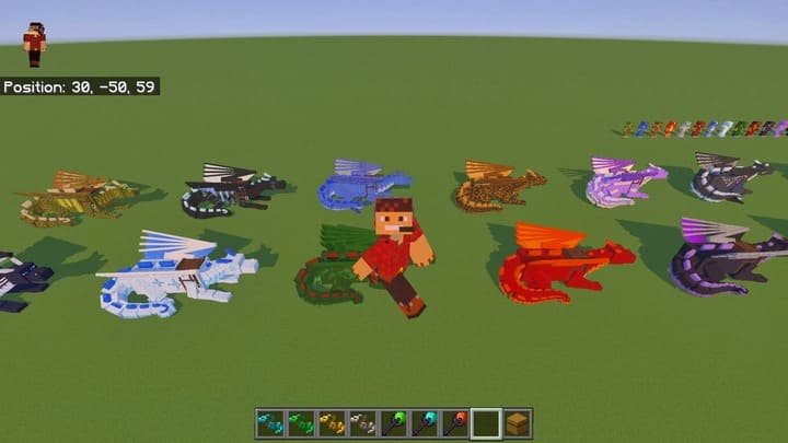 Разнообразие драконов в моде для Minecraft PE (Bedrock)