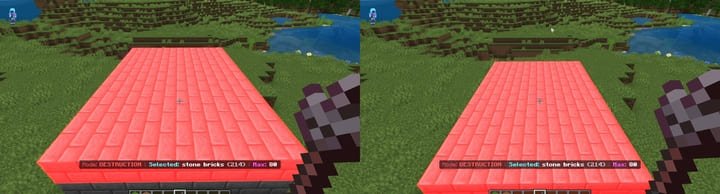 Режим разрушения палки в действии в Minecraft PE (Bedrock)