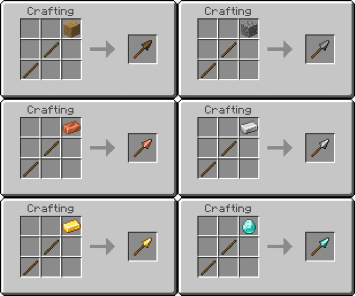 Все семь видов копий в инвентаре в Minecraft PE (Bedrock)