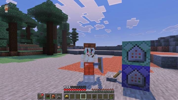 Отображение щита в левой руке с индикатором прочности в Minecraft PE (Bedrock)