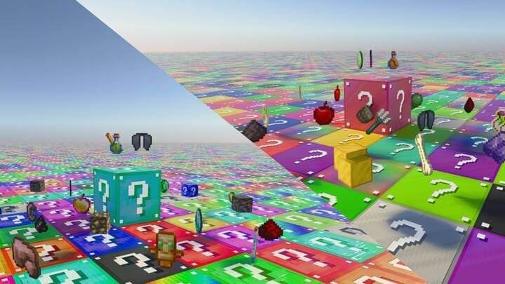 Процесс добычи случайных предметов из лаки-блоков в Майнкрафт ПЕ (Бедрок)