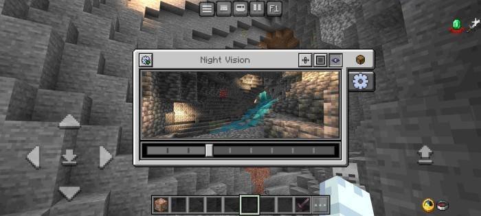 Меню ночного видения для улучшенной видимости в Minecraft PE (Bedrock)