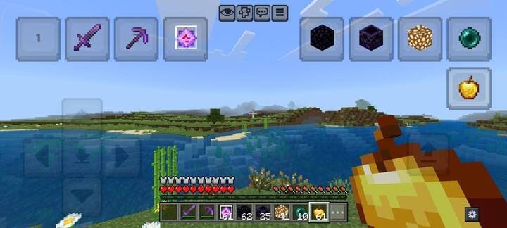 Использование режима двух пальцев при добыче ресурсов в Minecraft PE (Bedrock)