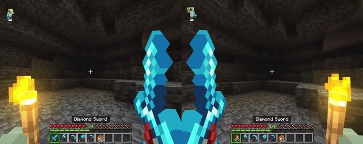 Размещение факела через приседание без помех основной руке в Minecraft PE (Bedrock)