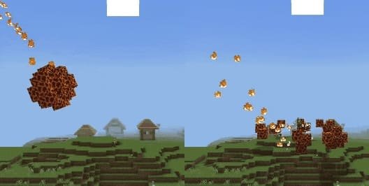 Демонстрация навыка призыва метеорита и ледяного взрыва в Майнкрафт ПЕ (Бедрок)