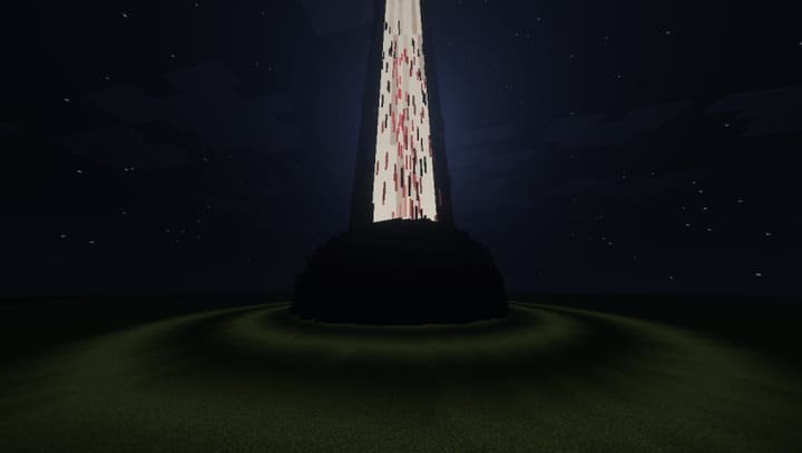 Демонстрация визуальных эффектов выстрела из орбитальной пушки в Майнкрафт ПЕ (Бедрок)