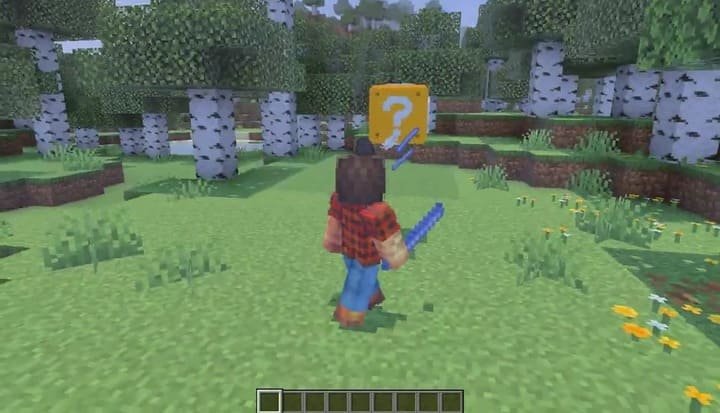 Момент открытия Лаки Блока и выпадение награды в Minecraft PE (Bedrock)