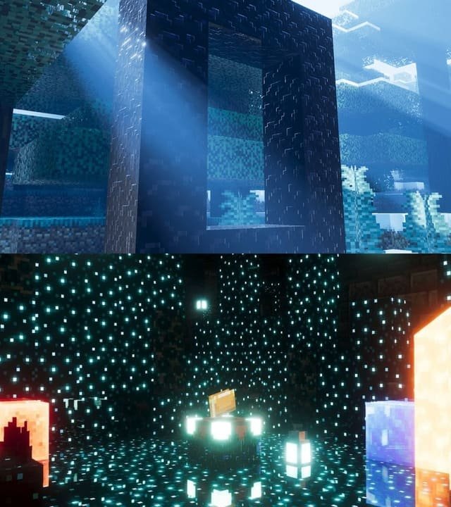 Реалистичное отражение света на воде и металлических блоках в Minecraft PE (Bedrock)