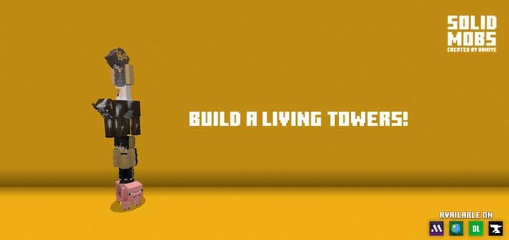 Игрок стоит на голове у жителя и других мобов в Майнкрафт ПЕ (Бедрок)