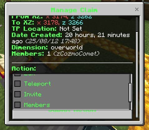 Интерфейс настройки прав доступа к региону в Майнкрафт ПЕ (Бедрок)