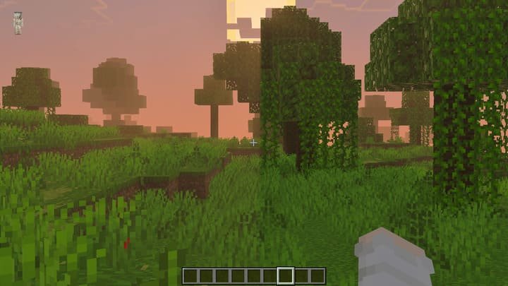 Вид с кинематографическим эффектом при использовании зума в Майнкрафт ПЕ (Бедрок)