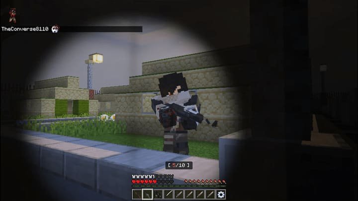 Демонстрация перестрелки с использованием 3D-оружия на одной из арен в Майнкрафт ПЕ (Бедрок)