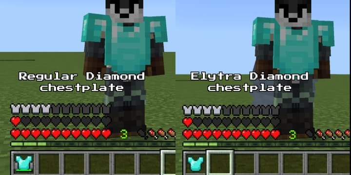 Демонстрация работы поломки на бронированных элитрах в инвентаре Майнкрафт ПЕ (Бедрок)