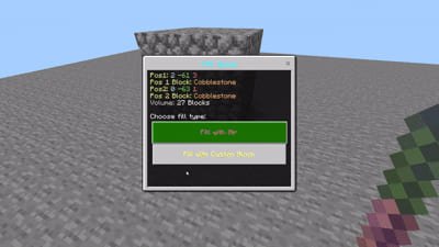 Интерфейс выбора блоков и режимов заполнения в Майнкрафт ПЕ (Бедрок)
