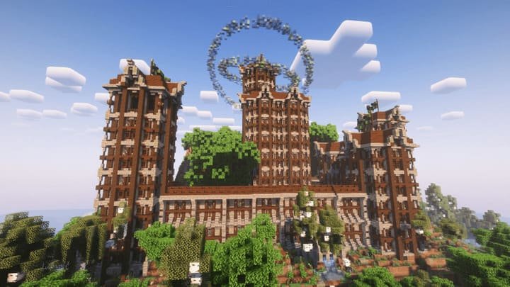 Огромная лесная крепость из мода Новые структуры в Майнкрафт ПЕ (Бедрок)
