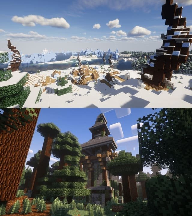 Ледяные руины и деревянные башни в Майнкрафт ПЕ (Бедрок)
