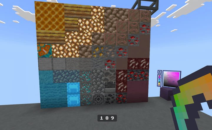 Процесс создания градиентной палитры блоков в Minecraft PE (Bedrock)