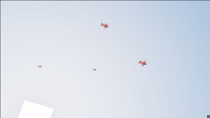 Стая летящих птиц высоко в небе в Minecraft PE (Bedrock)