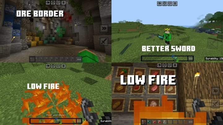 Низкий огонь, обводка руд и короткие мечи в Майнкрафт ПЕ (Бедрок)