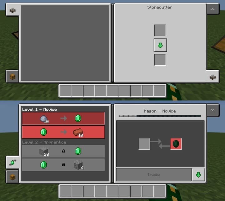 Интерфейс быстрой торговли и камнереза в Майнкрафт ПЕ (Бедрок)