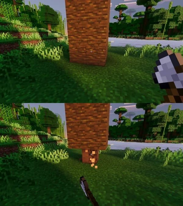 Процесс реалистичной рубки дерева в Minecraft PE (Bedrock)