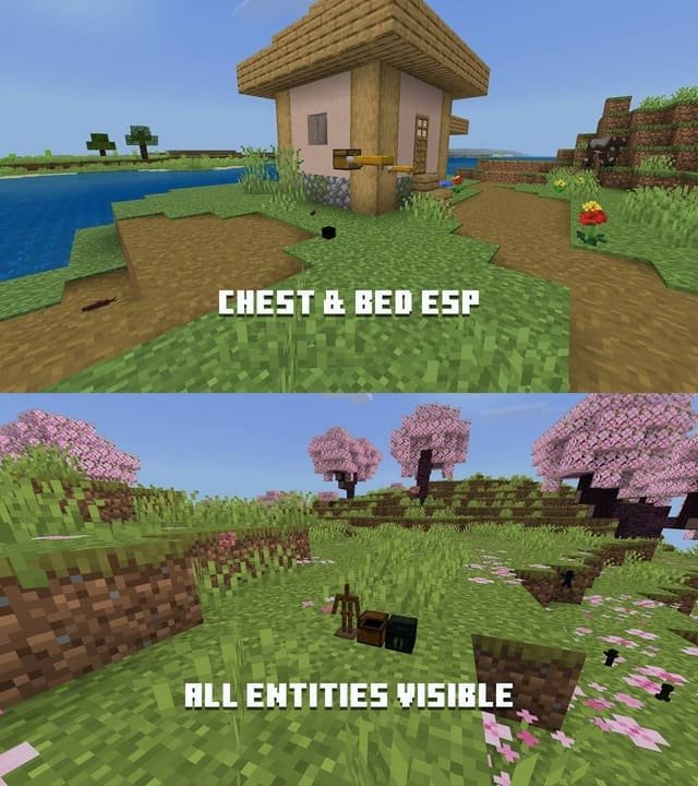 Поиск скрытых сундуков сквозь землю с читом ESP в Minecraft PE (Bedrock)