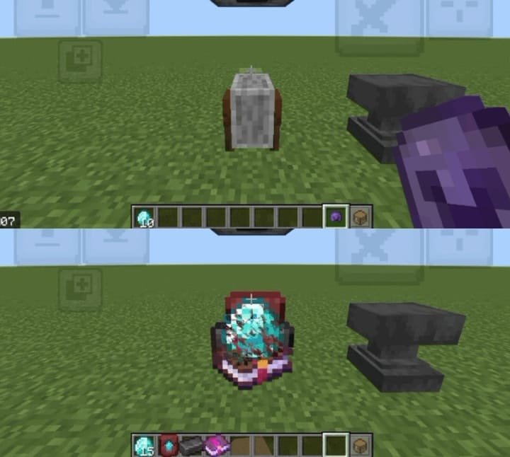 Переработка зачарованного лука с возвратом книг чар в Minecraft PE (Bedrock)