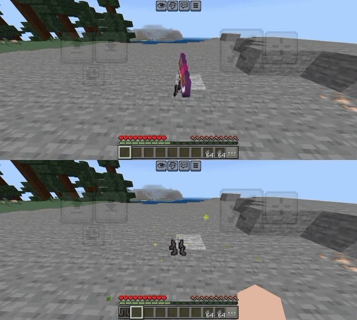 Зачарование сапог через сбрасывание книги в Minecraft PE (Bedrock)