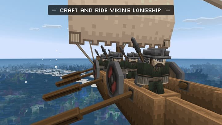 Плавание на боевом драккаре с парусом в Minecraft PE (Bedrock)