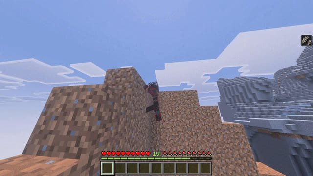 Персонаж в прыжке через пропасть в моде Стать Ниндзя для Minecraft PE (Bedrock)