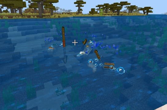 Выброшенные предметы после падения на карте в Minecraft PE (Bedrock)