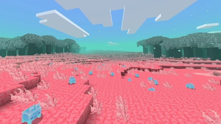 Розовые равнины и парящие острова в моде Измерение Сифт для Minecraft PE (Bedrock)