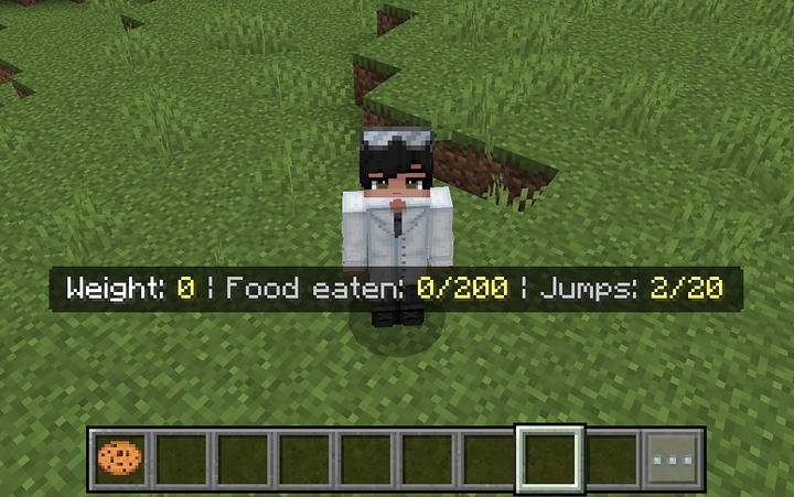 Счётчик веса на экране в моде Стать толстым для Minecraft PE (Bedrock)