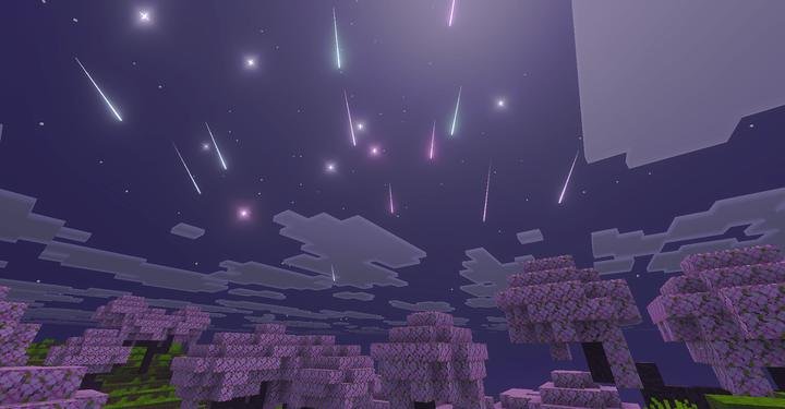 Метеоритный дождь ночью в текстурах Звездное небо для Minecraft PE (Bedrock)