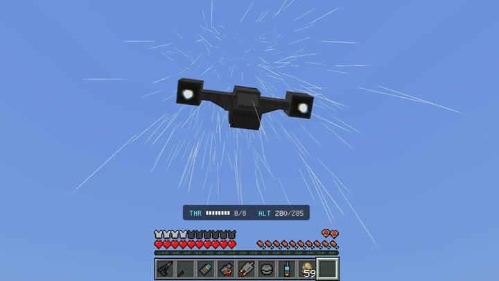 Корабль Razorcrest набирает высоту в моде Исследовать космос для Minecraft PE (Bedrock)