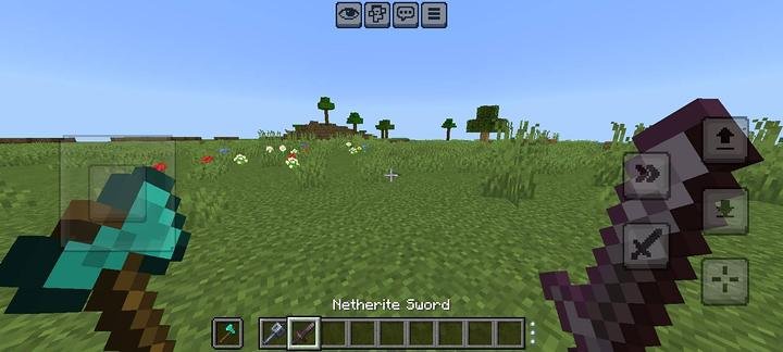 Топор в левой руке и меч в правой в моде Левая рука для Minecraft PE (Bedrock)